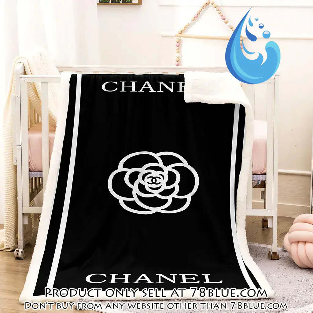 Chanel white flower black luxury brand premium blanket fleece home decor 78b5642094